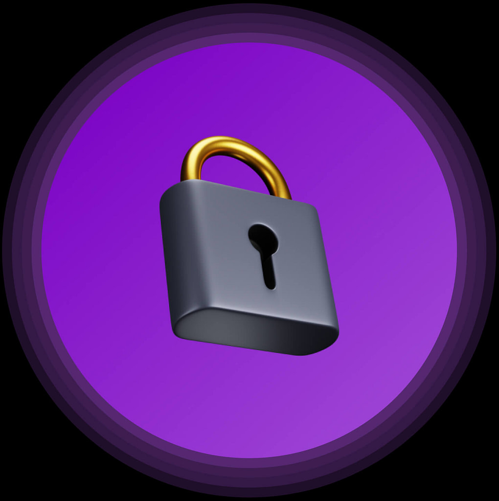 A lock icon on a purple background