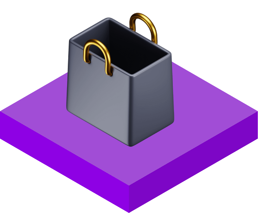 Shopping bag icon on a violet platform