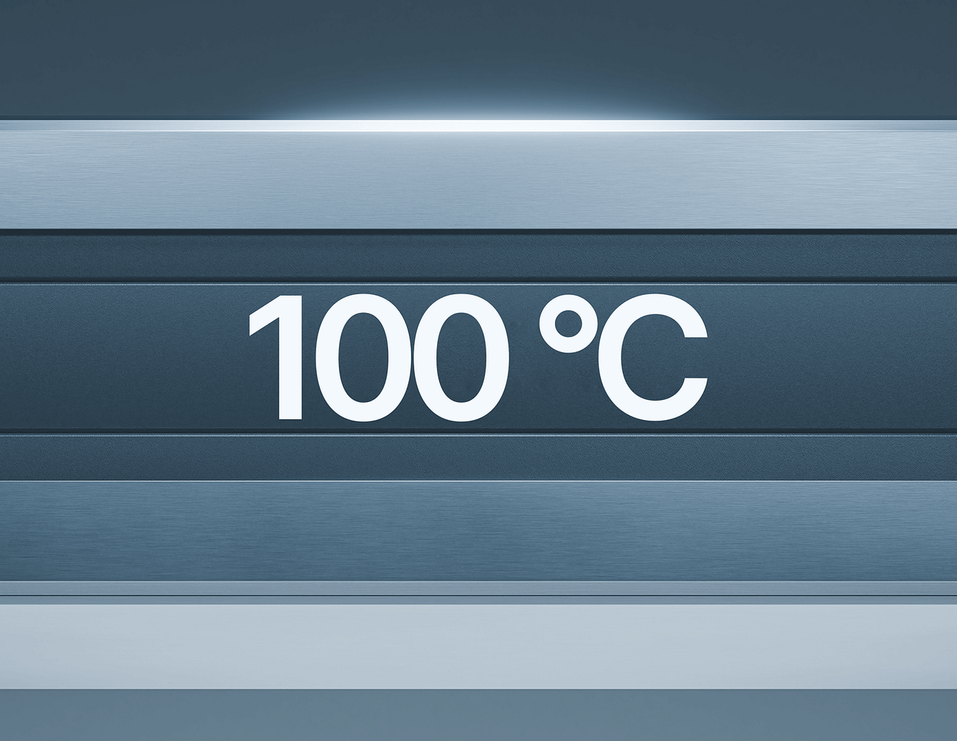 Digital display showing "100 °C" in white text on a dark metallic background, indicating a temperature of one hundred degrees Celsius.