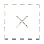A dashed square outline with rounded corners and a large “X” centered inside the square.