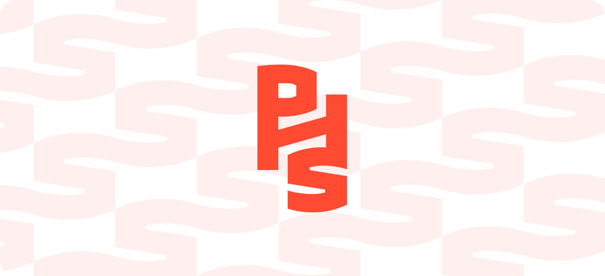 Bold red letters "PHS" are stacked vertically in the center of the image. The background features a light pink, wavy, repeating pattern.