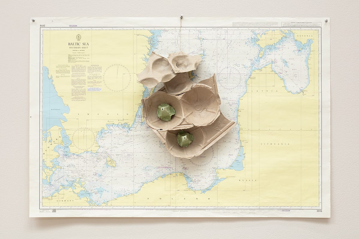 Marek Chlanda, from the series Environment (of Fury), 2024–ongoing. Maritime maps, carboard packaging.