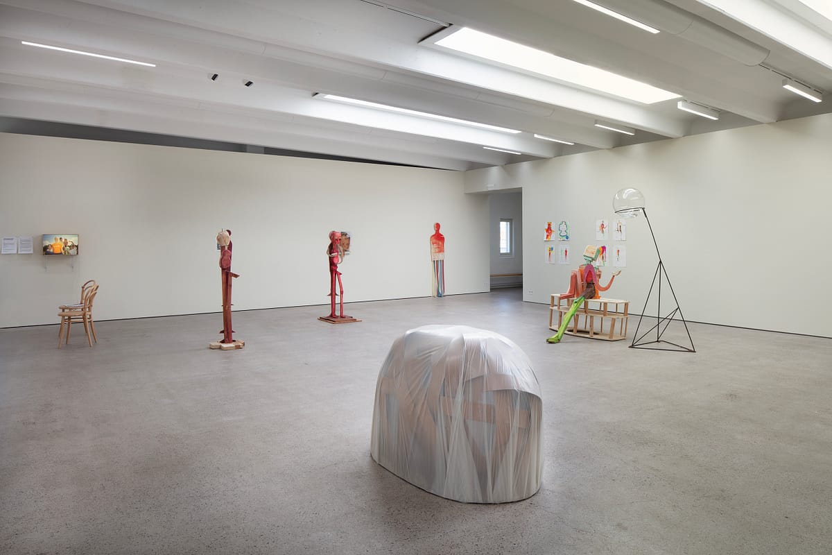 Installation view of the exhibition ‘Róza El-Hassan: The non-violent revolution is feasible’.
