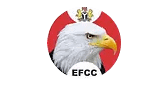 Logo of the EFCC featuring a bald eagle’s head in front of a red and white circular background, with the Nigerian coat of arms above and "EFCC" written below.
