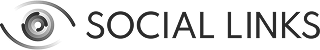 Logo with a stylized eye design on the left and the words "SOCIAL LINKS" in bold uppercase letters on the right. The image is grayscale.