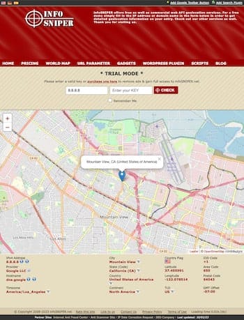 tracing an IP address with Infosniper