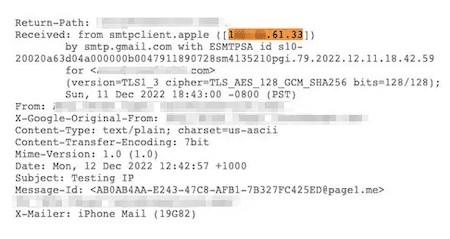 Example of tracing the email spoofing sender via IP address