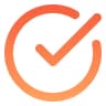 A bold orange checkmark inside an incomplete orange circle, both with a gradient effect, symbolizing approval or completion.