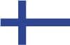 A white flag with a blue Nordic cross extending to the edges, representing the national flag of Finland.
