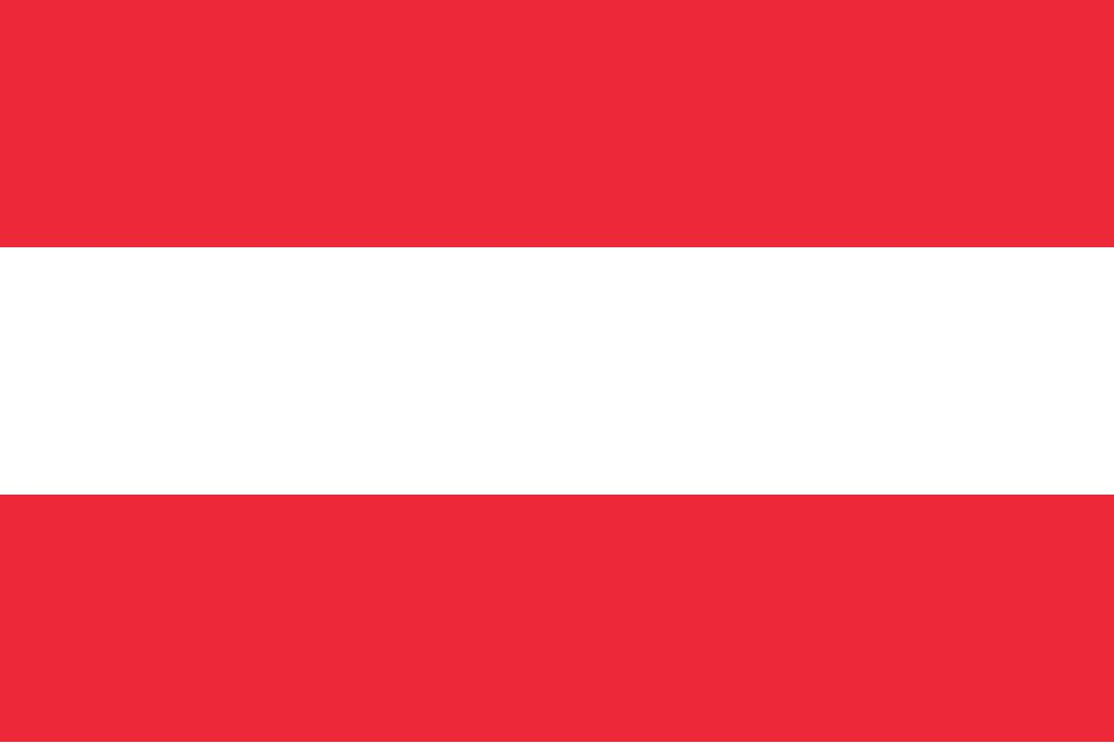 Austria's national flag featuring three horizontal stripes: red at the top, white in the middle, and red at the bottom.