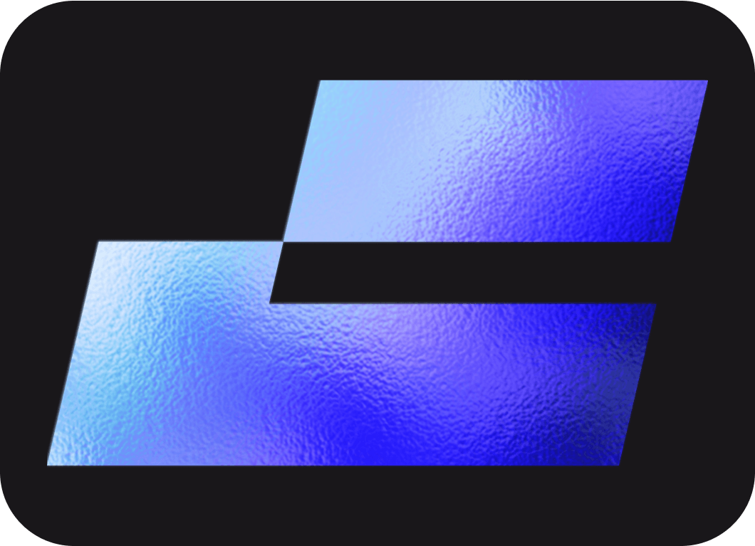 A stylized, metallic blue “S” logo on a black background with rounded corners.