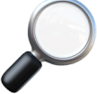 A silver magnifying glass with a black handle