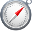 A circular compass icon with a silver rim, a white face, and a red and white needle