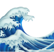 A stylized illustration of a large Japanese style ocean wave with white foam