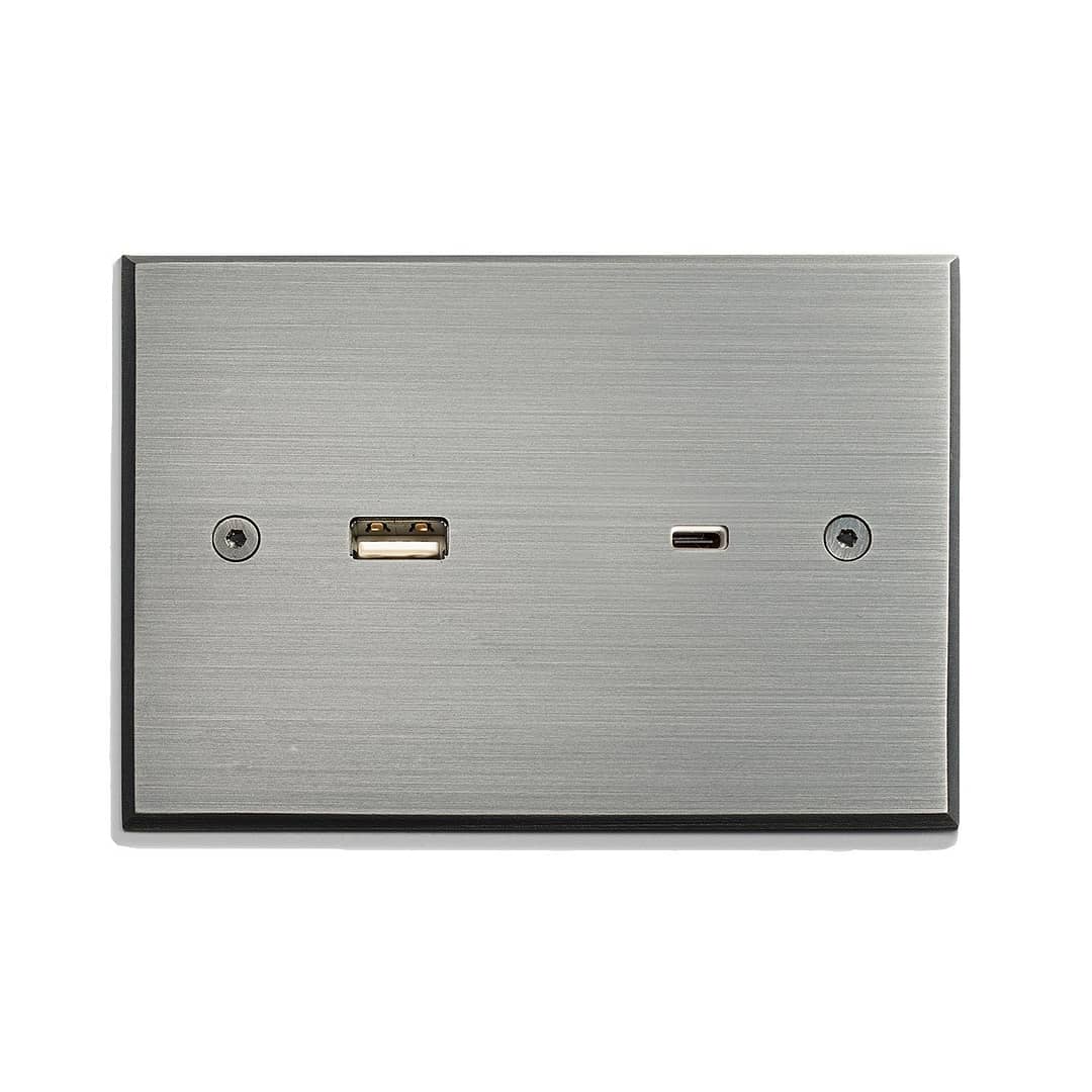 An image of a silver wall plate with a usb port.