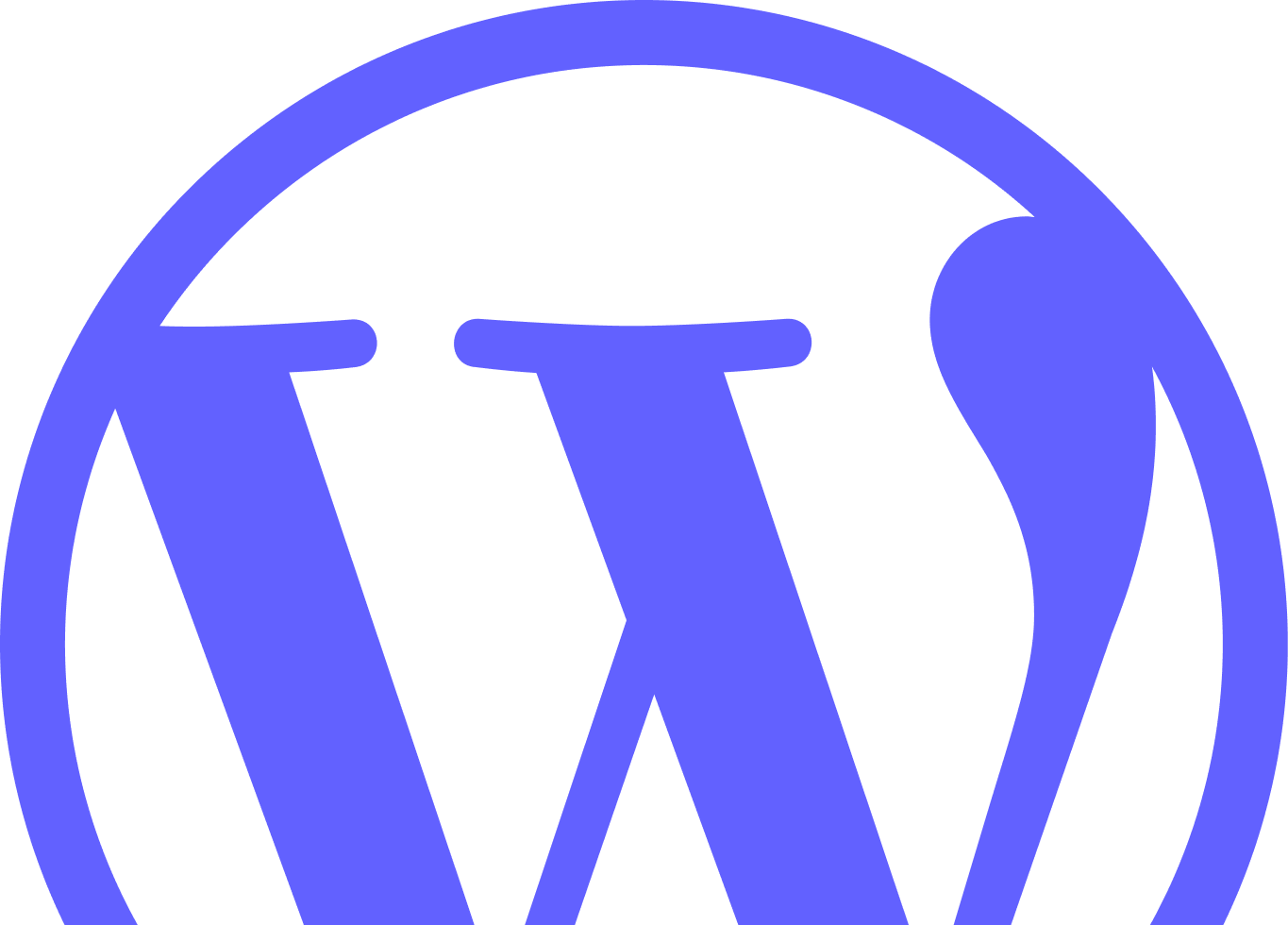 WordPress logo: A bold, stylized white "W" within a circular blue background, representing the popular website and blogging platform.
