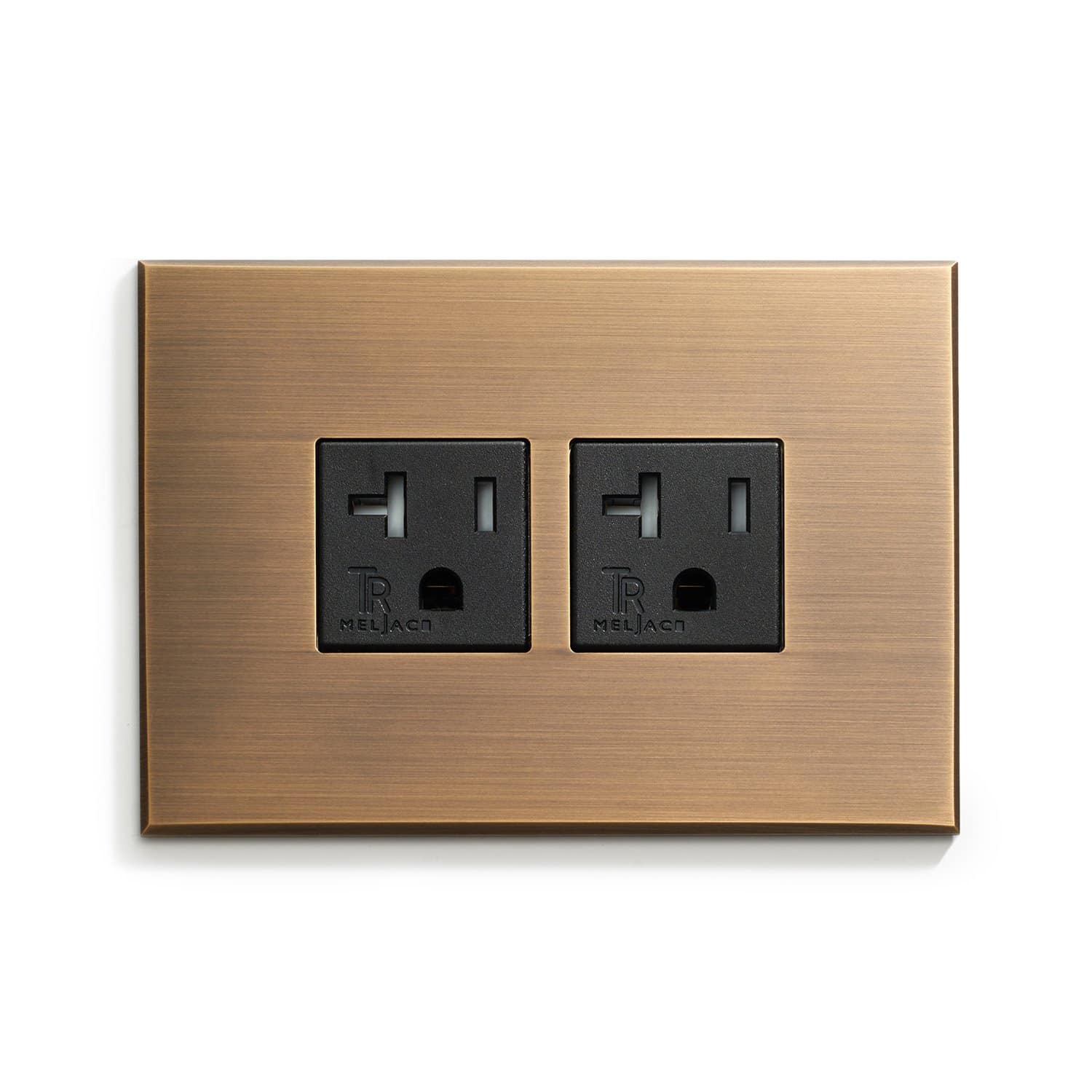 A wall plate with two outlets on it.