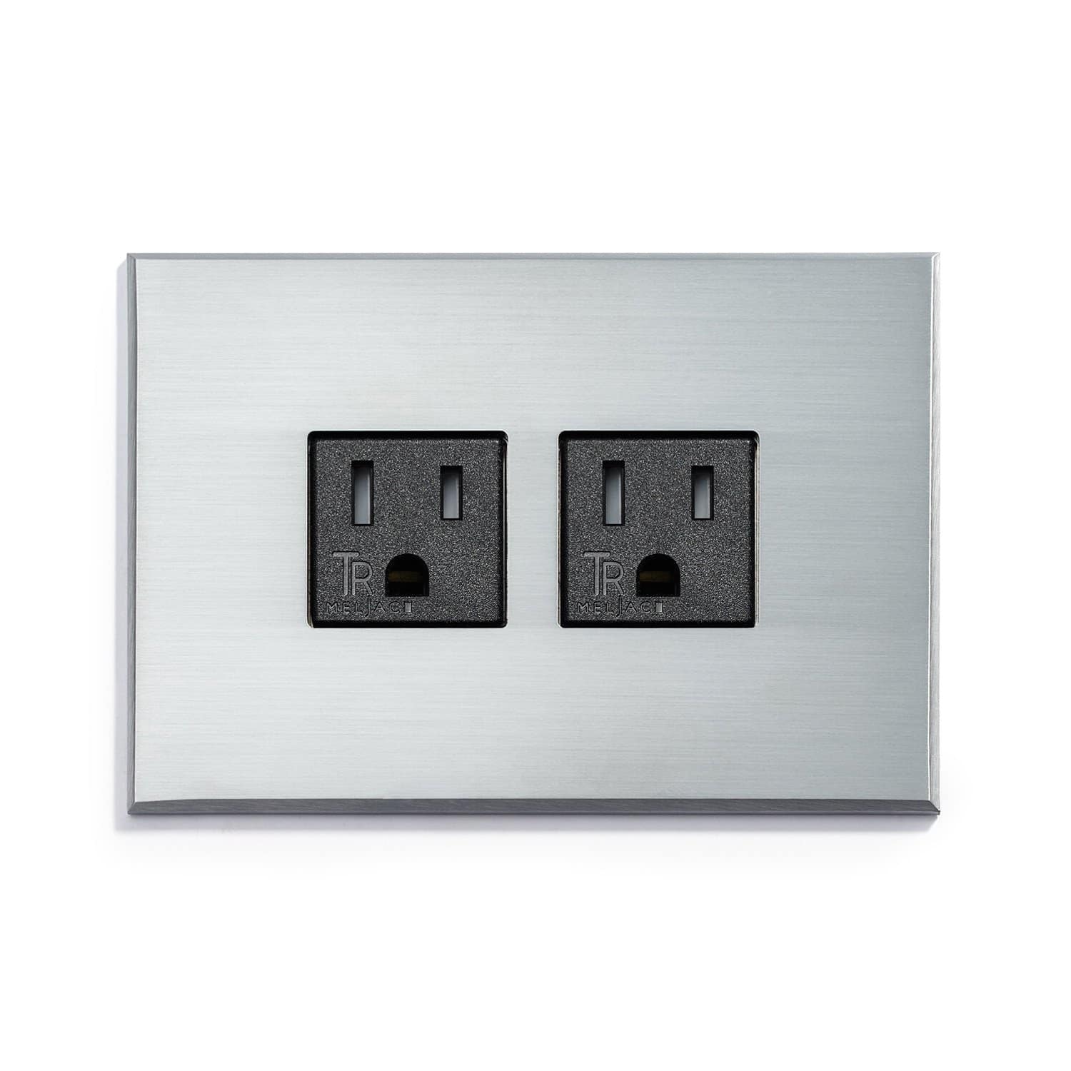 A wall plate with two outlets on it.