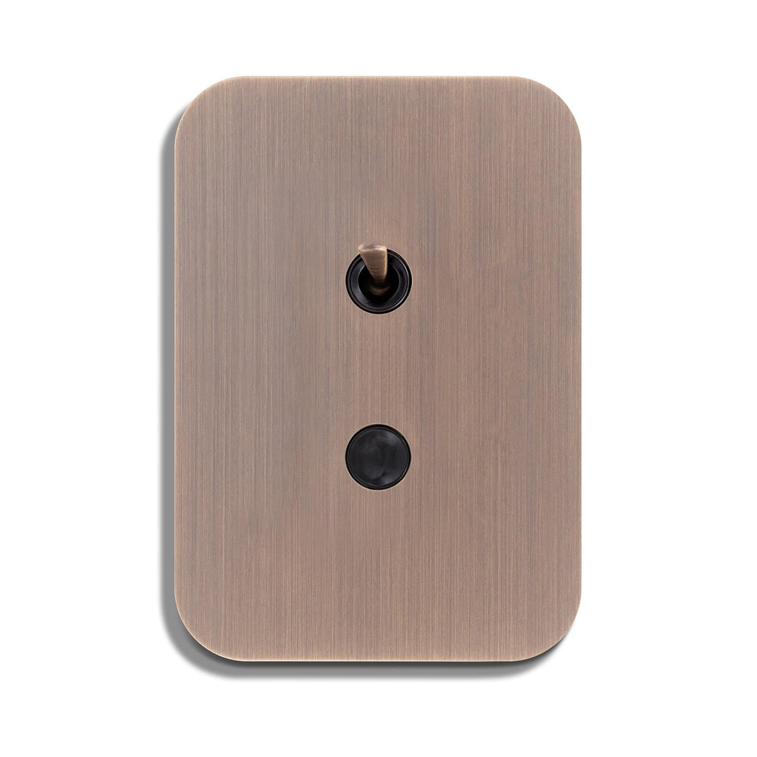 A light switch with a black button on it.