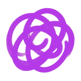 A messy, circular scribble drawn with a thick purple line on a light gray background.