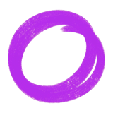 A rough, hand-drawn purple circle or ring with an open gap at the top right, on a light gray background.