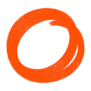 A roughly painted, bright orange circle with an open gap near the top right, set against a plain white background.