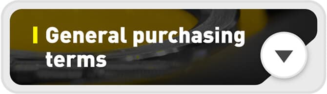 A rectangular button with the words "General purchasing terms" in bold white text and a downward-pointing arrow on the right side against a gray and yellow background.