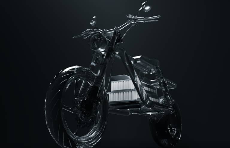 wheel-mob A futuristic, transparent motorcycle with detailed visible gears and components, set against a dark background. The design highlights the inner structure, emphasizing the innovative and modern aspects of the vehicle.