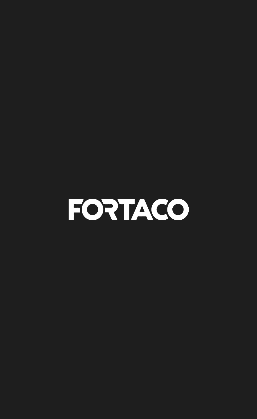 White text in bold, all capital letters reading "FORTACO" centered on a solid black background.