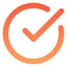 A bold orange checkmark inside an incomplete orange circle, both with a gradient effect, symbolizing approval or completion.